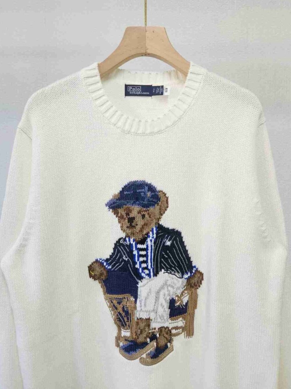Polo Ralph Lauren Cream Sitting Polo Bear Crewneck Knit Sweater - Picture 3 of 4